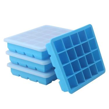 Imagem de Bandeja de silicone para cubos de gelo de grau alimentício com tampa hermética, perfeita para armazenar alho, ervas, gengibre, pesto, pasta de tomate, suco de limão, purê e mais (pacote com 4)