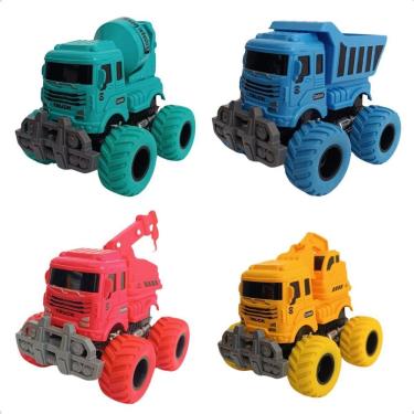Imagem de Kit 4 Brinquedo Caminhão Construção Civil Fricção Infantil