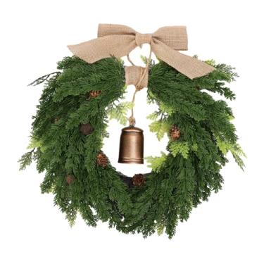 Imagem de Diydeg Guirlanda de Natal, Guirlanda de Cedro Artificial em Formato de Coração de 49 cm com Sino, Guirlanda Cedro Artificial com Pinho para Porta, Varanda, Decoração Férias de Inverno