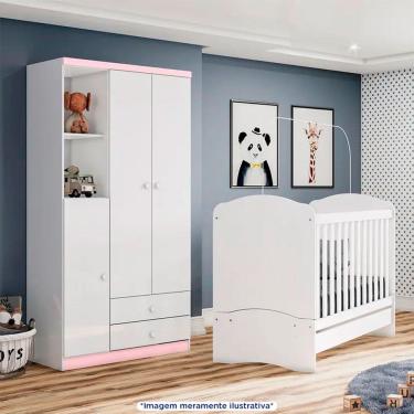 Imagem de Guarda-Roupa Infantil 3 Portas Bater 2 Gavetas Bala de Menta Henn Roupeiro