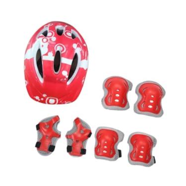 Imagem de IEUDNS Conjunto de capacetes de bicicleta para crianças com 7 peças, equipamento de proteção, acessórios para chapéu, skate, rolo para capacete para meninas, Vermelho
