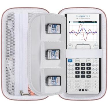 Imagem de Elonbo Estojo de transporte para calculadora gráfica colorida Texas Instruments TI-Nspire CX II CAS/CX II/CX/CX CAS, bolso extra com zíper para cabos USB e acessórios, branco