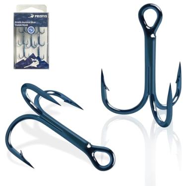Imagem de Pristis Pacote com 7 ganchos de agudo azul auroral, 3 anzóis de pesca farpados afiados fortes, aço de alto carbono, curvatura redonda, conjunto de ganchos triplos para iscas, iscas, água salgada