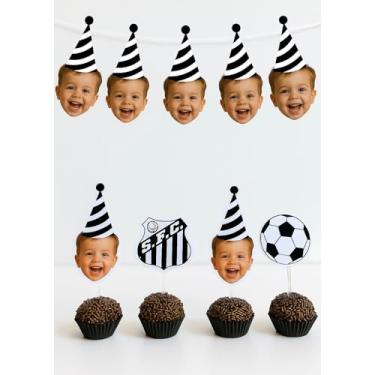 Imagem de Kit Festa Personalizado Escolha seu TIME : Bandeirinhas com Rosto + Topper para Brigadeiro Futebol (Santos)