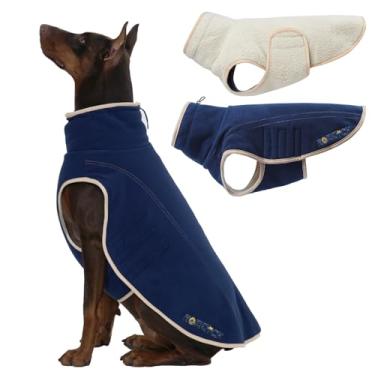 Imagem de ROZKITCH Jaqueta de cachorro grande reversível, suéter de lã de ovelha quente com furo de trela, casaco à prova de vento para clima frio, roupas de inverno, colete de inverno dupla face para raças