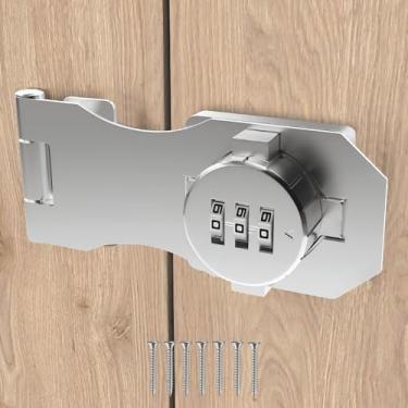 Imagem de Fechadura de armário sem chave, trava de ferrolho com botão de torção com código de 3 dígitos, liga de zinco, reversível esquerda/direita, ferragens DIY incluídas para armários/gavetas/armários