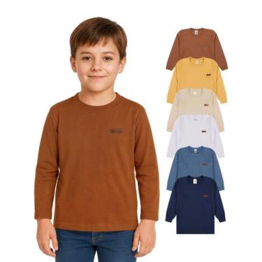 Imagem de Kit 3 Camisetas Manga Longa Bebê Menino Básica Lisa camisetas para beb