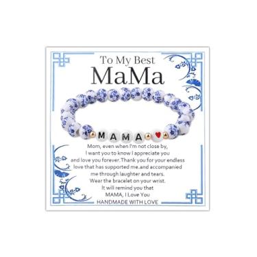 Imagem de Sisadodo Presentes de aniversário de vovó e Natal para mulheres, pulseiras com berloques de contas para Mamãe Gigi, presentes de relacionamento de longa distância, Small, Cerâmica, Sem Pedra Preciosa