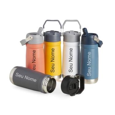 Imagem de Garrafa Térmica 650ml Inox com Canudo e Tampa de Alça – Personalizada para Academia, Viagens e Escritório!