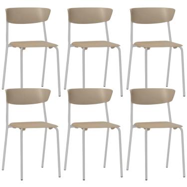 Imagem de Kit 06 Cadeiras Empilhável Fixa F02 Base Aço Cinza Nude - Lyam Decor