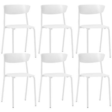 Imagem de Kit 06 Cadeiras Empilhável Fixa F02 Base Aço Branco - Lyam Decor
