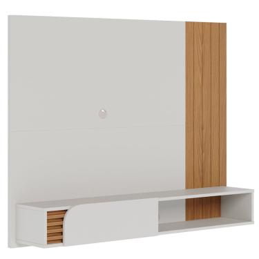 Imagem de Painel Para TV 60 Pol Bancada Suspensa 160cm Mayer C04 Off White Matte Freijó - Lyam Decor