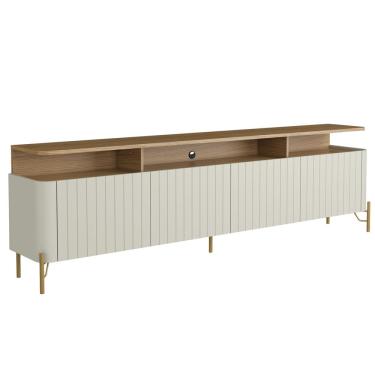 Imagem de Rack Para Sala de Estar TV 75 Pol 4 Portas Brise 180cm Pés Dourado Clio I03 Louro Luna - Lyam