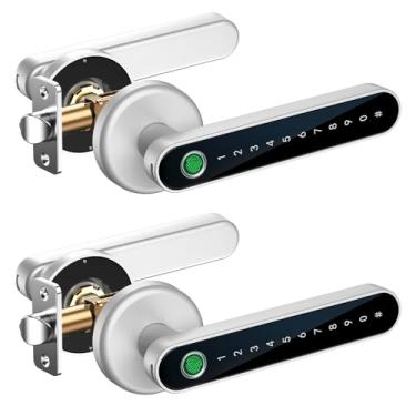 Imagem de IRONZON Fechadura de porta com impressão digital, fechadura de segurança inteligente biométrica, prata, pacote com 2, para casa, hotel, escritório, apartamento, quarto