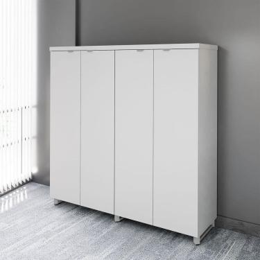 Imagem de Armário Alto Duplo 1,58m para Escritório com 4 Portas de Abrir e Puxadores Metálicos F5 Office Cinza