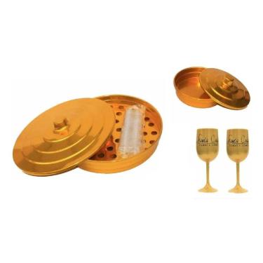 Imagem de Kit Para Santa Ceia Com Duas Bandejas E Taças Douradas