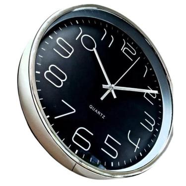 Imagem de Relógio De Parede Redondo Preto E Prata 30 X 30 Cm