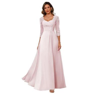 Imagem de Vestido Mother of Bride AUSPORY Plus Size com manga 3/4 em chiffon ros