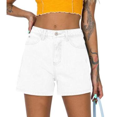 Imagem de Apenas shorts jeans, cintura alta, elásticos, brancos, L, femininos - 