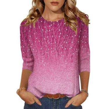 Imagem de Camiseta feminina Zeagoo, tamanho grande, manga 3/4, XXXL