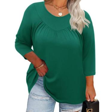 Imagem de Túnica TFSDOD verde manga 3/4 plus size para mulheres
