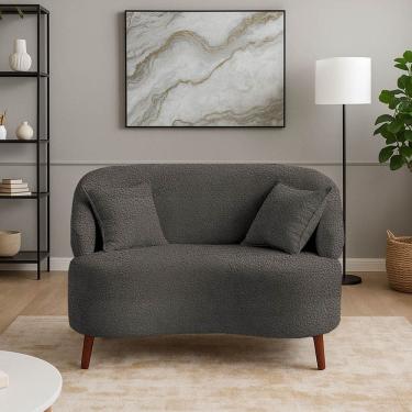 Imagem de Sofá Orgânico Curvo 2 Lugares Feijão Bouclé Chocolate