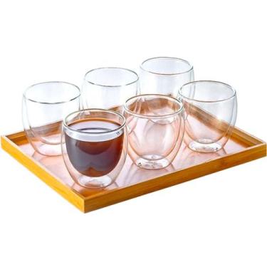 Imagem de KIT 6 Copos Duplo de Vidro 100ML Café Expresso Cappuccino Chá Shot Whi