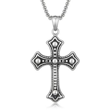 Imagem de HEXALOVA Colar de cruz para homens, pingente de cruz de aço inoxidável prateado com corrente, colar punk gótico, joia cristã gótica para mulheres, Aço inoxidável, Sem Pedra Preciosa