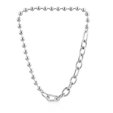 Imagem de CIUNOFOR Corrente de elos de prata com contas para mulheres, colar gargantilha de prata grossa com fecho de pingente, gargantilha moderna em camadas