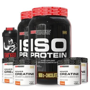 Imagem de Kit 2x Iso Protein Chocolate 900g + 4x Power Creatina 100g + Coqueteleira – Bodybuilders