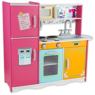 Imagem de Cozinha Infantil de Madeira com Telefone, Torneira e Pia Realistas para Crianças de 3 a 8 Anos, WoodenEdu, Amarela e Rosa