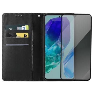 Imagem de Capa Carteira Flip Cover com Película de Privacidade Anti-Espião para Samsung Galaxy M55, Preta