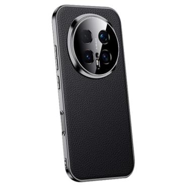 Imagem de HAOMRIYL Capa de couro genuíno para Honor Magic 8 Pro/8, capa de proteção fina galvanizada à prova de choque, preta, 8Pro