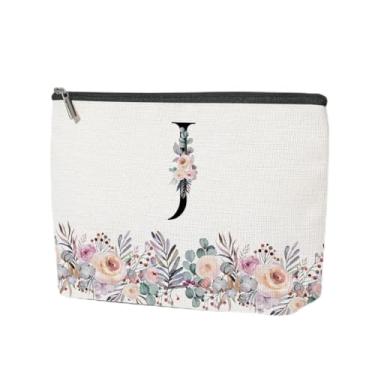 Imagem de Bolsa de maquiagem floral, bolsa cosmética letra J, presente de aniversário para mulheres, irmã professora, bolsa organizadora de viagem com zíper - 10, LCS multicolorido 00185, 9.6 × 7 × 2 inches