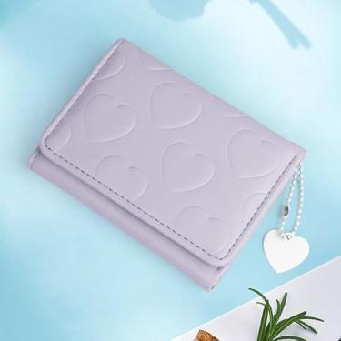 Imagem de Carteiras femininas, carteira com porta-cartões de poliuretano com pingente em forma de coração, linda bolsa feminina para compras, encontros, viagens, bolsas pequenas para mulheres, Roxa, Bonito
