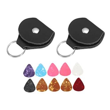 Imagem de Estojo para palhetas de guitarra, bolsa de couro artificial, preta, com 5 palhetas e 2 conjuntos