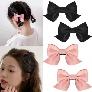 Imagem de Grampos de cabelo para mulheres com laço e laço para cabelo para cabelo grosso e fino, acessórios para mulheres, prendedor de cabelo com fita para laço e nó de cabelo para mulheres, 4 peças (rosa