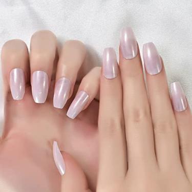 Imagem de Unhas de pressão roxas claras sólidas brilhantes com comprimento médio de caixão unhas postiças acrílicas para unhas falsas kits de manicure