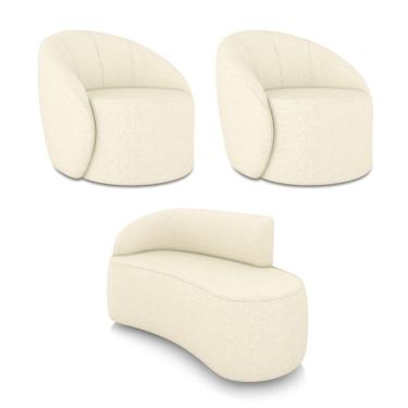 Imagem de Sofá 2 Lugares Orgânico 140cm Morgan e 2 Poltronas Lua Linho Bege D03 - D'Rossi