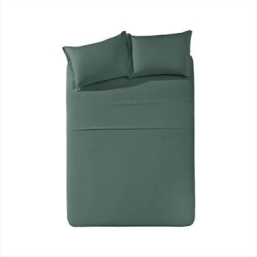 Imagem de Jogo de Cama Queen Döhler Lana 150 Fios 4 Peças, Verde Escuro