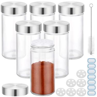 Imagem de Segarty Potes de temperos de 85 g com tampas de aço inoxidável, 6 recipientes redondos vazios de 90 ml, organizadores de temperos de vidro transparente para armazenamento de especiarias, saleiro