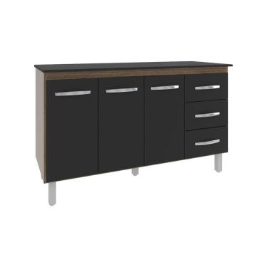 Imagem de Armário Deise Cozinha Gabinete De Pia 150 Cm Savana Preto E Tampo Tampão 150 Cm Mobília Decor Preto