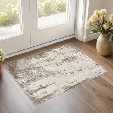 Imagem de UERMEI Tapete de entrada de 5,5 x 7,5 cm: Tapete pequeno abstrato neutro e lavável - Tapete de interior antiderrapante de pilha baixa para entrada, cozinha, tapete de porta da frente, casa de banho