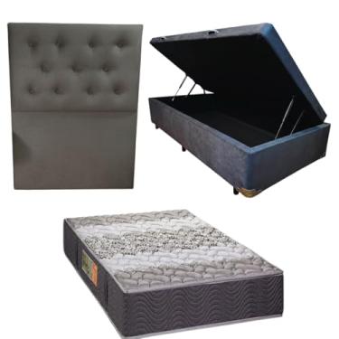 Imagem de Cama Box Baú Blindada com Colchão de Espuma Orthopedic + Cabeceira Botonê - Solteiro 88x188 (SUEDE CINZA)