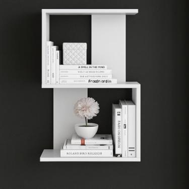 Imagem de Prateleira suspensa Decorativa Moderna MDF 60x40x15cm com 2 Níveis Estilo Minimalista para Livros e Decoração sinanue