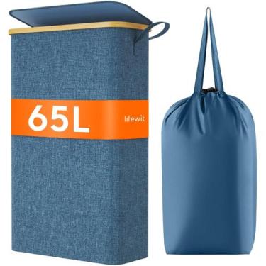 Imagem de Cesto de roupa suja Lifewit 65L com tampa e bolsa removível azul escur