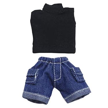 Imagem de niannyyhouse Solid Color Long Vest Pocket Cargo Denim Shorts 1/12 BJD OB11 Doll 4.3 inches (11 cm) Body Figure Accessory (Long, Dark Blue)
