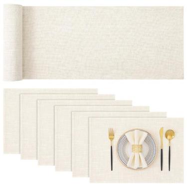 Imagem de Conjunto de jogos americanos e corredores de mesa, creme de algodão e 