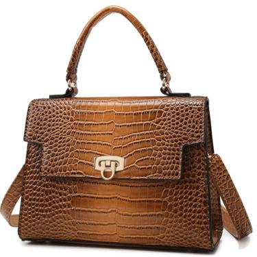 Imagem de Makukke Bolsa de ombro de couro PU, estampa de crocodilo, alça superior, bolsa tiracolo moderna para mulheres, Marrom, Bolsas transversais