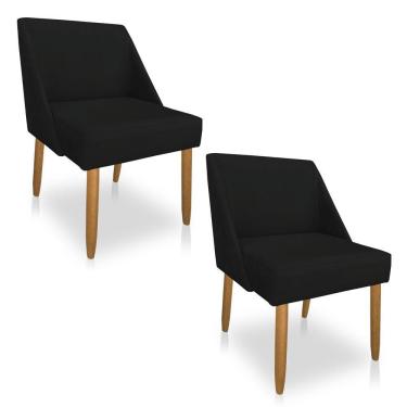 Imagem de Kit 02 Cadeiras Poltona Juliana Suede Preto Pés Palito Castanho